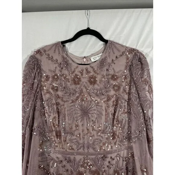 NEW MAC DUGGAL [‎ 12 ] 93930 Puff Sleeve Embellished A Line Gown Heather Purple - Picture 11 of 16